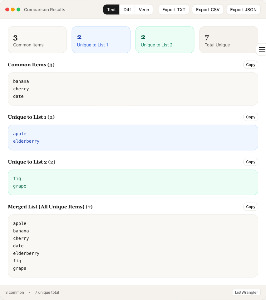 Step 2: View comparison results