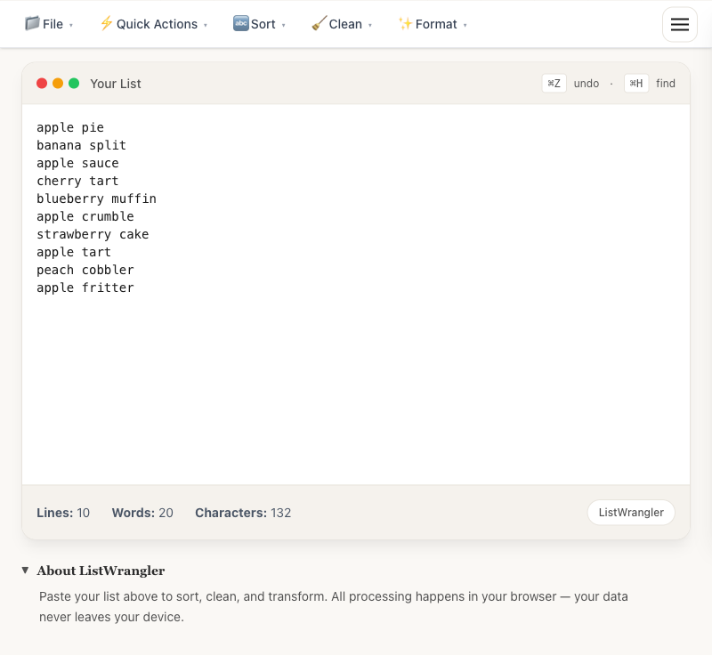 Step 1: Enter your list in the editor