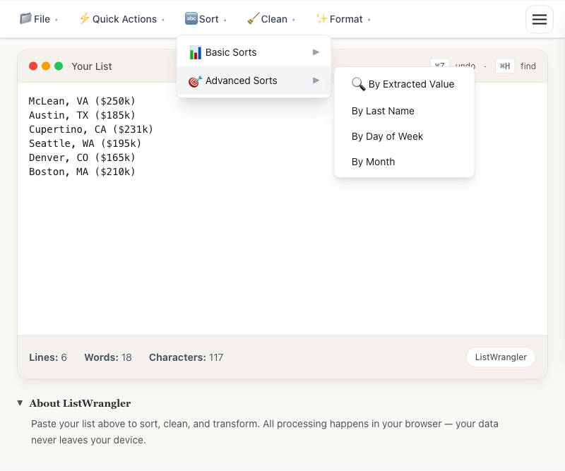 Step 2: Open the Sort menu