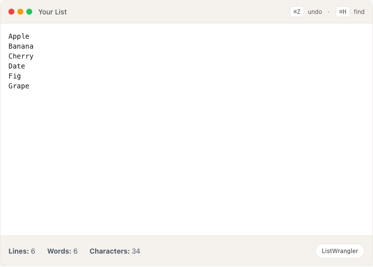 Step 3: List after removing duplicates, now showing only 6 unique items