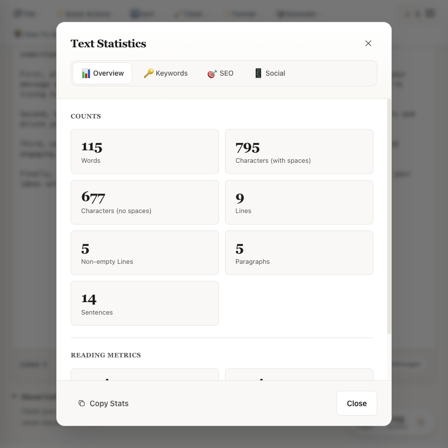 Step 3: Detailed statistics modal